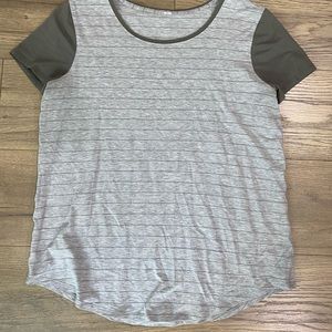 Lululemon size 10 gray and army green striped athletic shirt